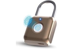 Pothunder Fingerprint Padlock, Smart Padlock, Locker Lock, Biometric Metal Keyless Fingerprint Lock, USB Rechargeable, for Gym Locker, Luggage, Backpack(Placer Gold)