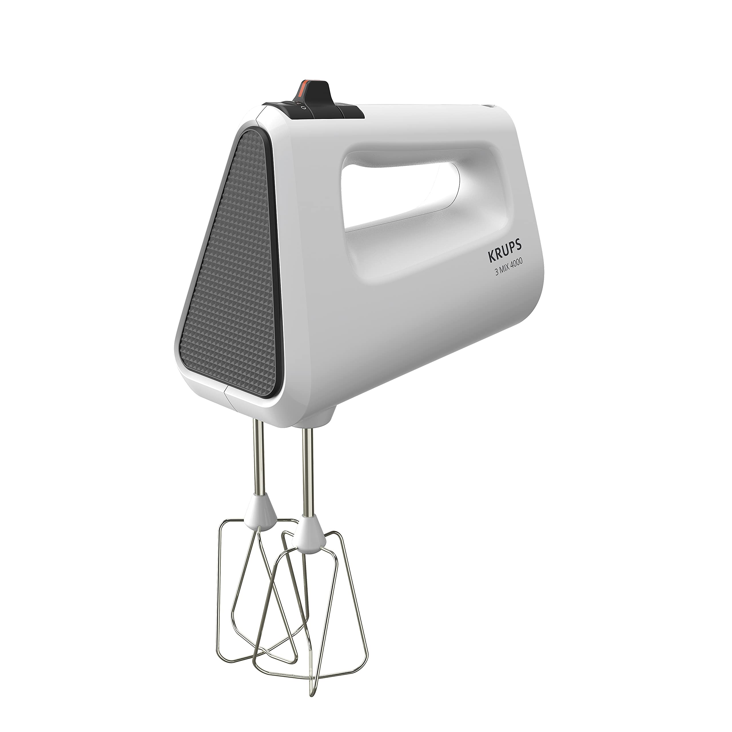 Krups 3 Mix 4000 Handmixer, 450 Watt, robustes Design, variabler Geschwindigkeitsregler, Turbo- und Auswurf-Funktion, inkl. 2 Rührbesen und 2 Knethaken, weiß/grau, GN4001 2