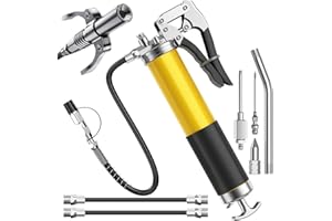 10 Pack 400cc Heavy Duty Yellow Pistol Grip Grease Gun Kit - 14oz, 8000 PSI Manual Grease Gun with Hose, Coupler, Nozzle