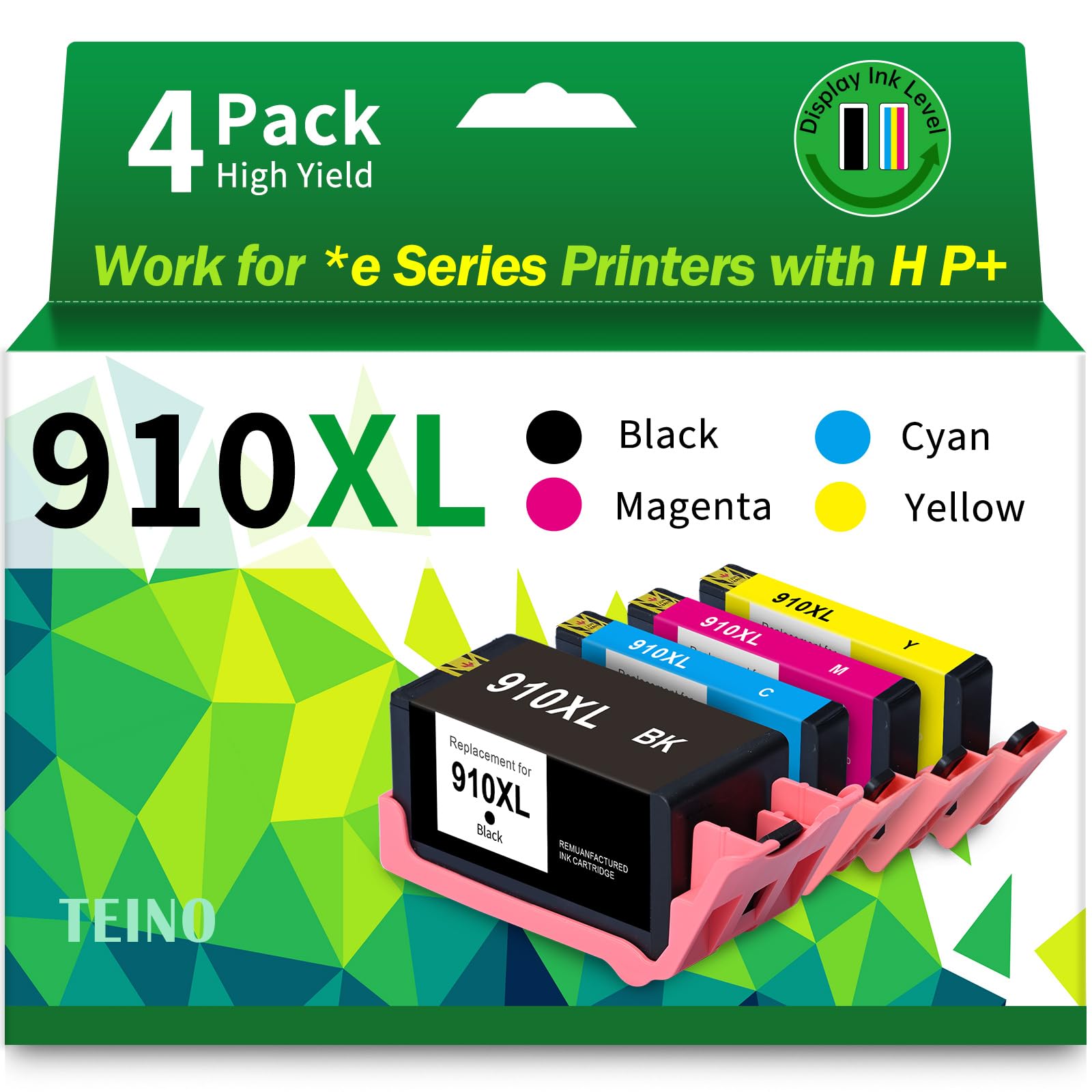 Photo 1 of 910XL Ink Cartridges Replacement for HP 910XL Ink Cartridges Combo Pack 910 Ink Work with OfficeJet Pro 8015e 8025e 8020 8028e 8010 8035e Printers (4-Pack 910XL Black and Color Combo Pack)