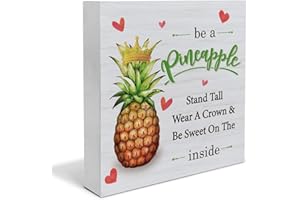 YIDOU Positive Summer Wood Box Sign Decor Desk Sign Be a Pineapple Quote Wooden Box Block Sign Country Girl Daughter Room Home Office Shelf Wall Decoration