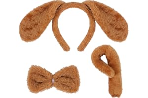 EVERMARKET 3 Pcs Animal Dog Costume Set, Dog Ears Headband Dog Tail and Bow Tie, Animal Costume Accessories for Halloween Christmas Birthday Party Cosplay Masquerades