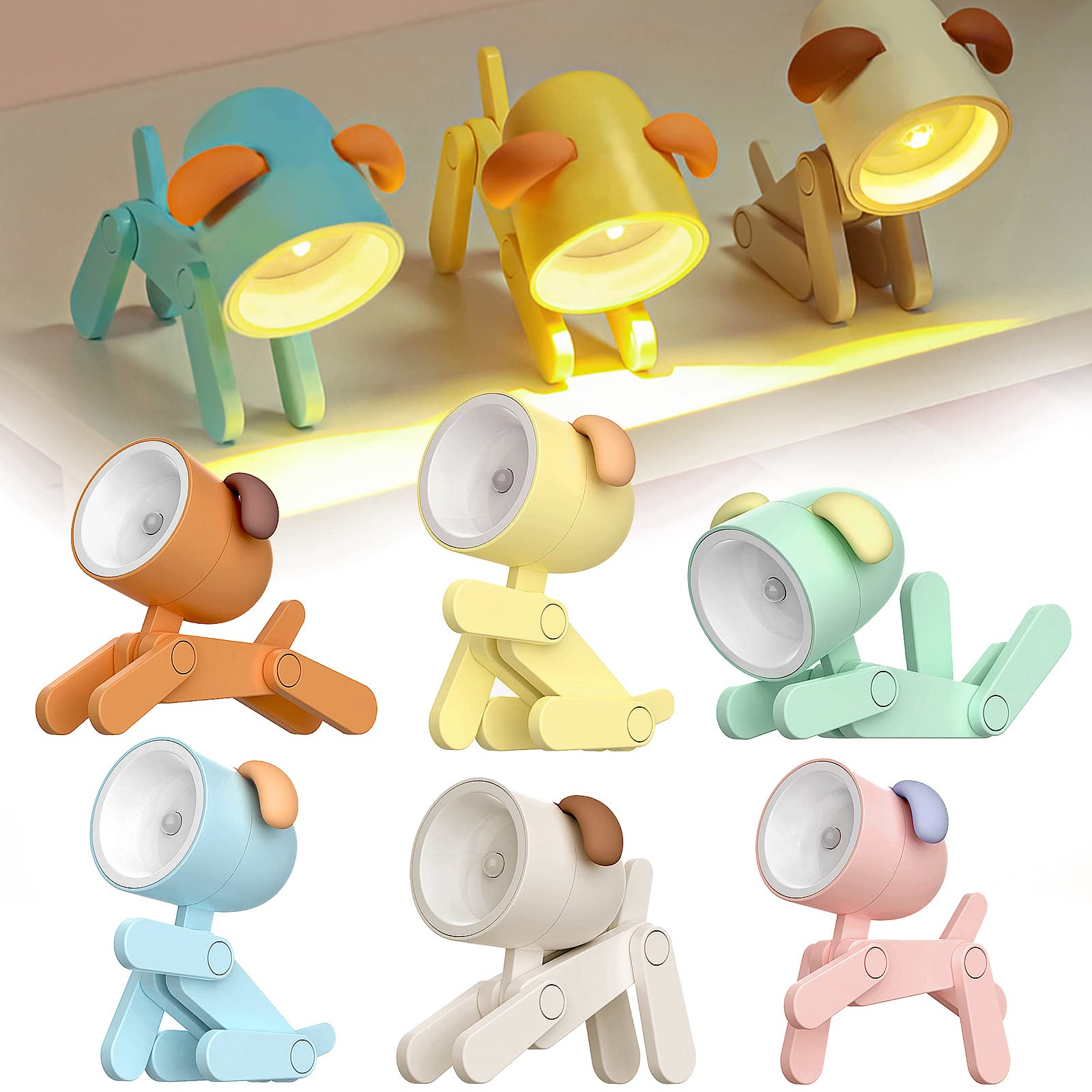 Blanketswarm 6 Pcs Dog Night Light, LED Cute Animal Night Light Small Phone Holder for Children, Student Room, Desk, Nursery, Christmas Gifts (Assorted/Dog)