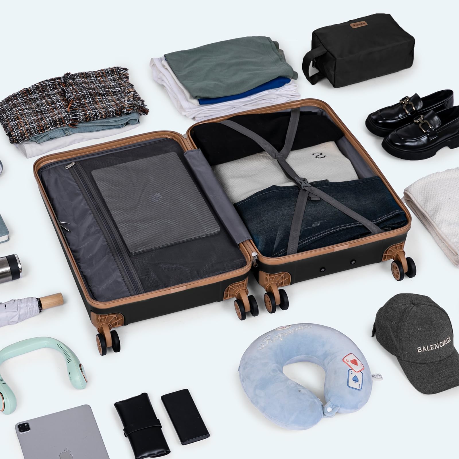 Eeeza Luggage Sets 5 Piece,Hard Case Suitcase Set with Spinner Wheels,Hardshell Lightweight Travel Luggage with TSA Lock (Black,20/24/28 Inch)