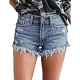 Necooer Women Denim Shorts Casual Summer Mid Waist Stretchy Denim Jean Shorts