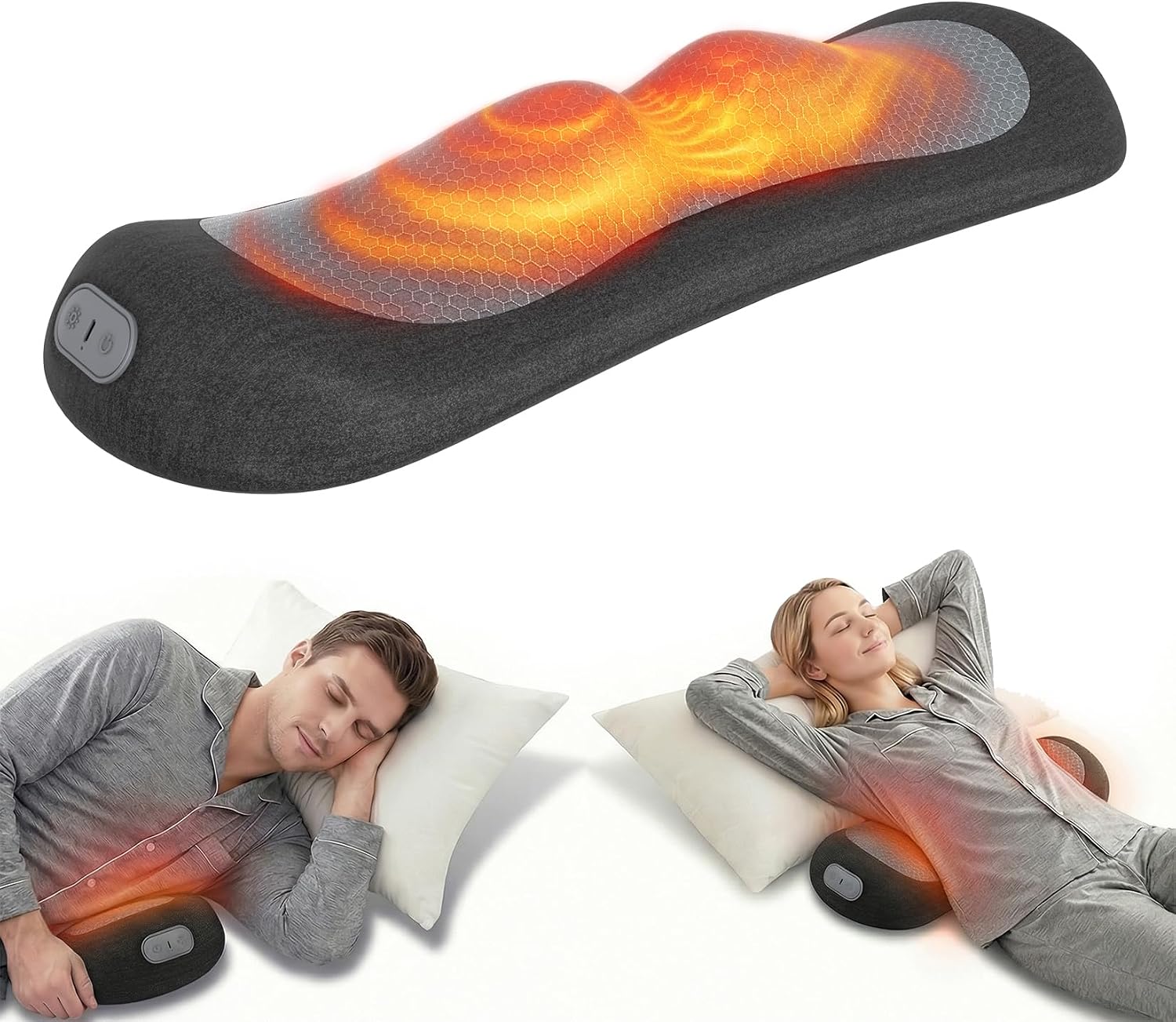 Yunari 3 in 1 Electric Lumbar Massager Support Pillow with Heat, 2026 Latest Patented Adjustable Height Back Massager Pillow for Sleep and Office Chair, Back Support Pillow for Lower Back Pain Relief
