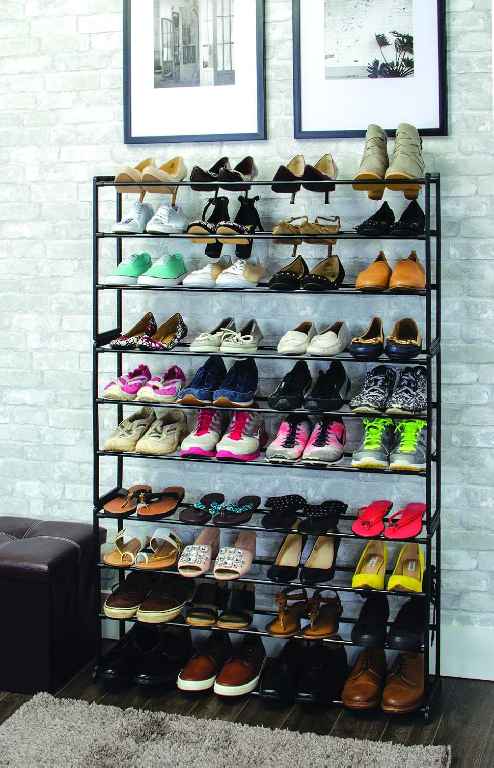free standing shoe rack on Home Expressions Free Standing 40 Pairs 10 Tier Shoe Rack Shoe Tower Shoe Organizer Black 36x9x56 Free Standing Shoe Racks Storage Organization