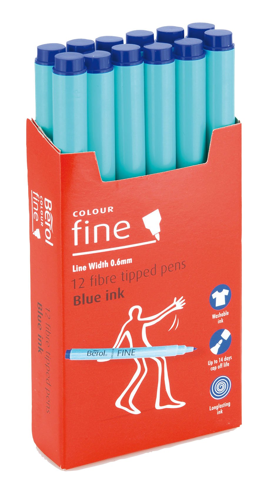 Berol Colour Fine Fibre Tipped Pen with 0.6 mm Line Width - Black, Pack of 12