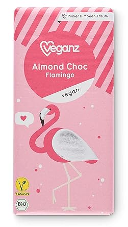 Veganz BIO Almond Choc Flamingo ? Vegane Weiße Schokolade mit Mandeln und Himbeeren Vegan Weiß Pink ? 3 x 80g