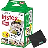 Fujifilm Mini Instant Film (White) for Mini 8,9,11,12,50s, 25, 7s, 90, 300 Cameras, Instax Mini Link's W/Microfiber Cloth by Megen (20 Prints)