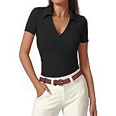Polo Shirts for Women, Short Sleeve Business Casual Tops, V Neck Polo Work Shirts, Collared Fitted Shirt 2026