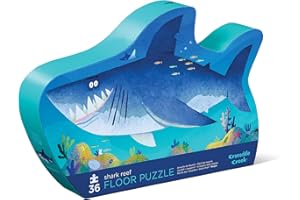Crocodile Creek 36-Piece Jigsaw Floor Puzzle - Fun Floor Puzzles for Kids Ages 3-5 - Heavy-Duty Shaped Box for Storage - Shark Reef - 24" W x 18" H Finished