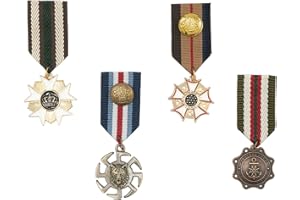 SAPOCHE Retro Vintage Military Medals - 4Pcs Army Ribbons and Medals, Best Costume Medal, British Military Pins for Patriot/Royal Prince/Army War Uniform, Men Costume, Ribbon, Epaulets