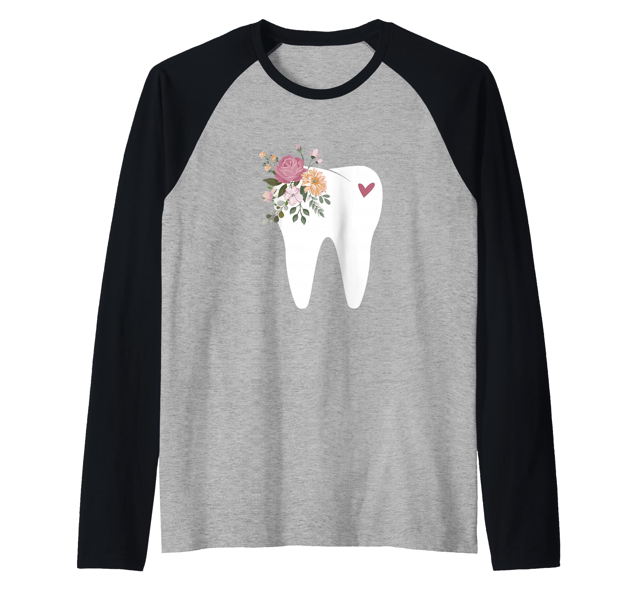Dentist Dental Assistant Oral Hygienist Tooth Flower Raglan Baseball Tee