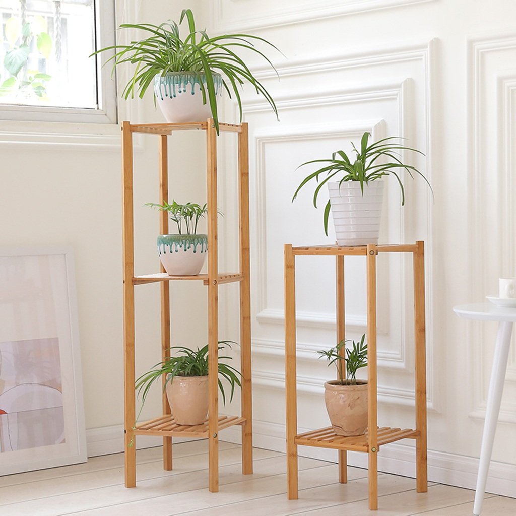 ZWD Chlorophytum, Flower Stand, Plant Stand Wood Four Legs Double/three  Layer Steady Living Room Office Studio (Color #1, Size 27  27