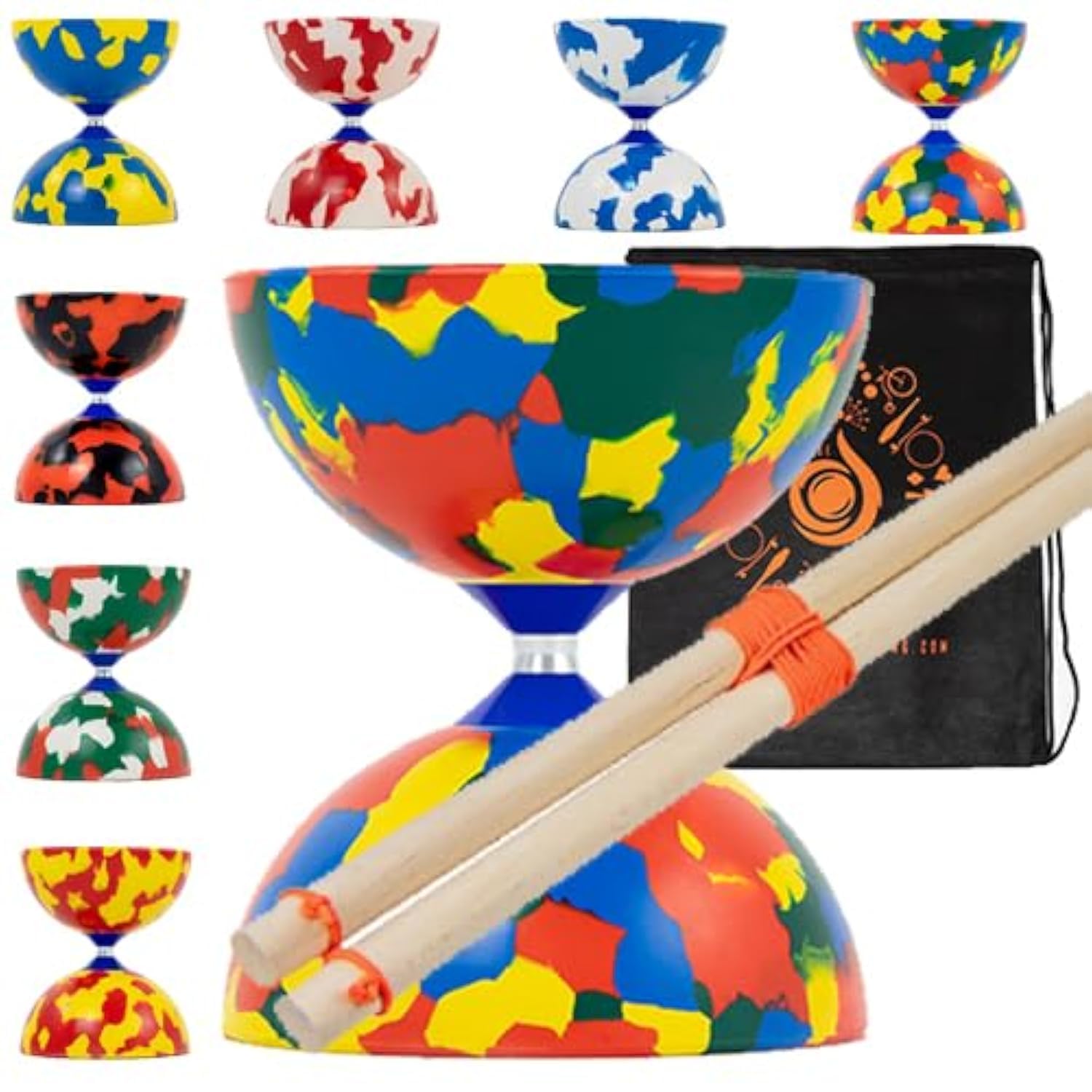 Jester Diabolo Set with Wood Sticks - Pro Medium Rubber Diablo Set With Wooden Handsticks and Cascade Carry Bag (Multicoloured) โ image 1