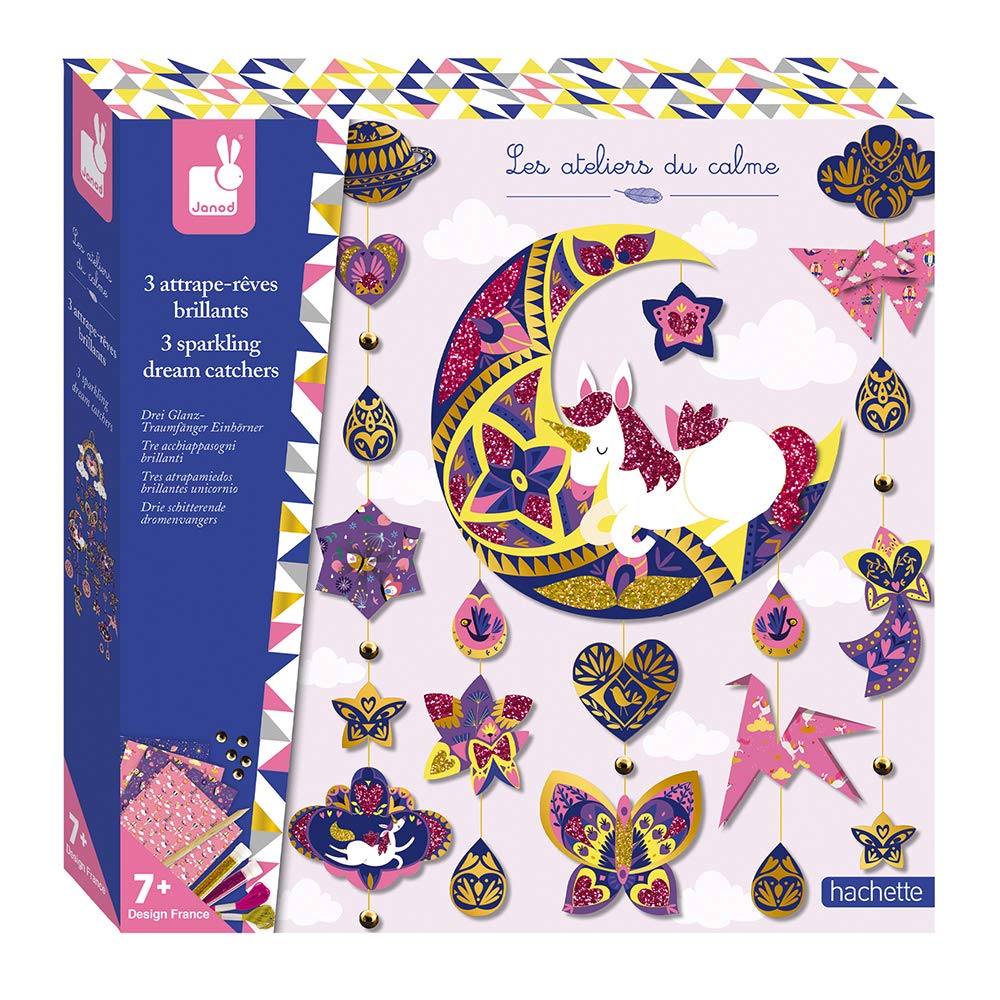 Janod - From 7 Years - Creative Kit 3 Dreamcatchers Shiny Unicorns - Les Ateliers du Calme - Dexterity and Concentration - J07803
