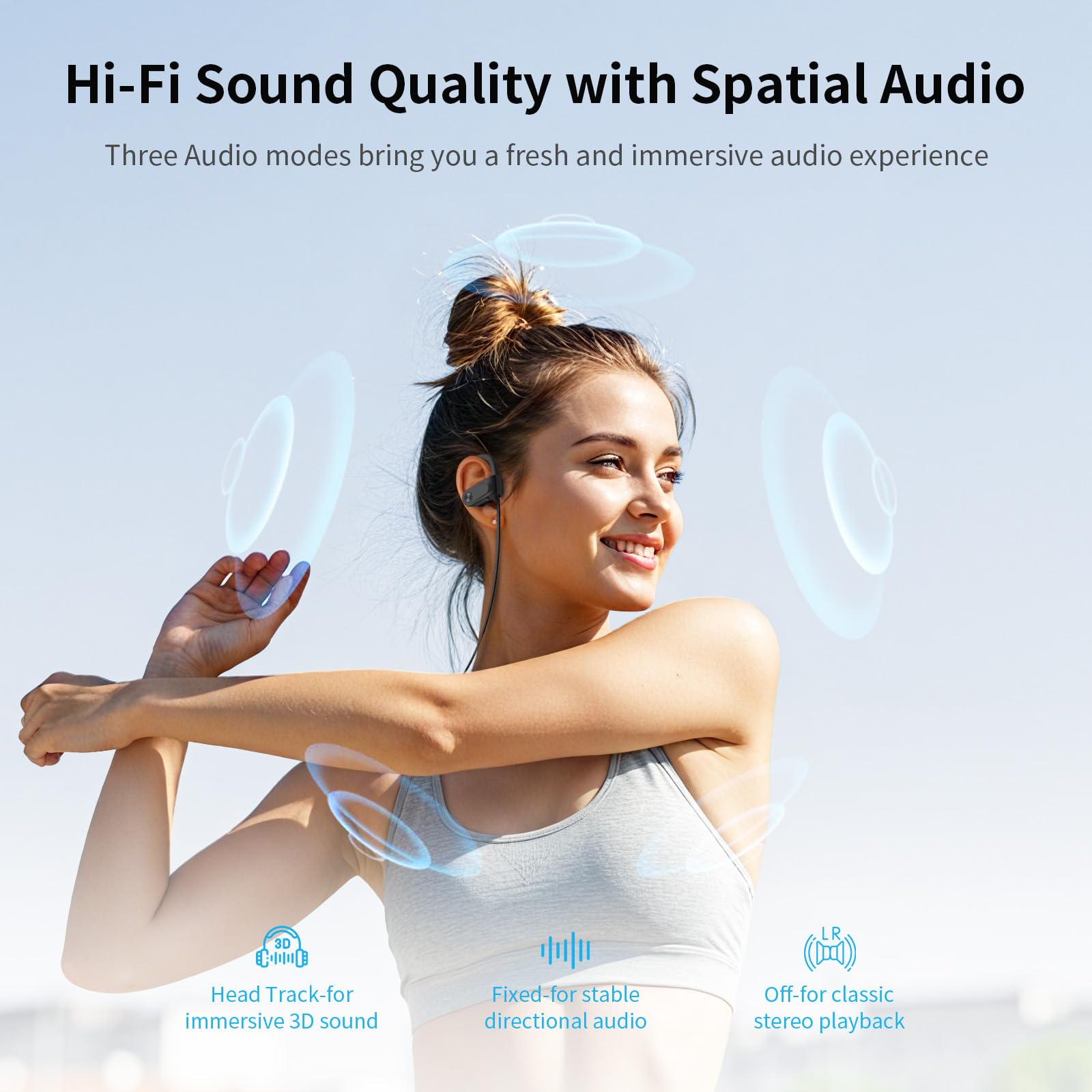 Bluetooth Headphones Wireless Earbuds with Spatial Audio Bluetooth 5.4 IPX7 Waterproof Headphones with Digital Display Deep Bass Stereo Sound Isolation Running Earphones for Sports, Gym, Workout
