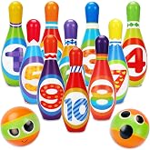 AugToy Kids Bowling Toy Set, Indoor Outdoor Activity Play Game Toys for Boy Girl, Soft 10 Foam Bowling Pins &amp; 2 Balls, Educational Children Birthday Party Gifts