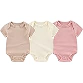 Chamie Newborn Boy Girl Bodysuit Infant Short Sleeve Jumpsuit Solid Ribbed Romper Outfits