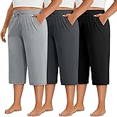 Neer 3 Pack Women's Plus Size Capri Pants, Drawstring Crop Lounge Sweatpants Summer Casual Loose Cropped Pant with Pocket