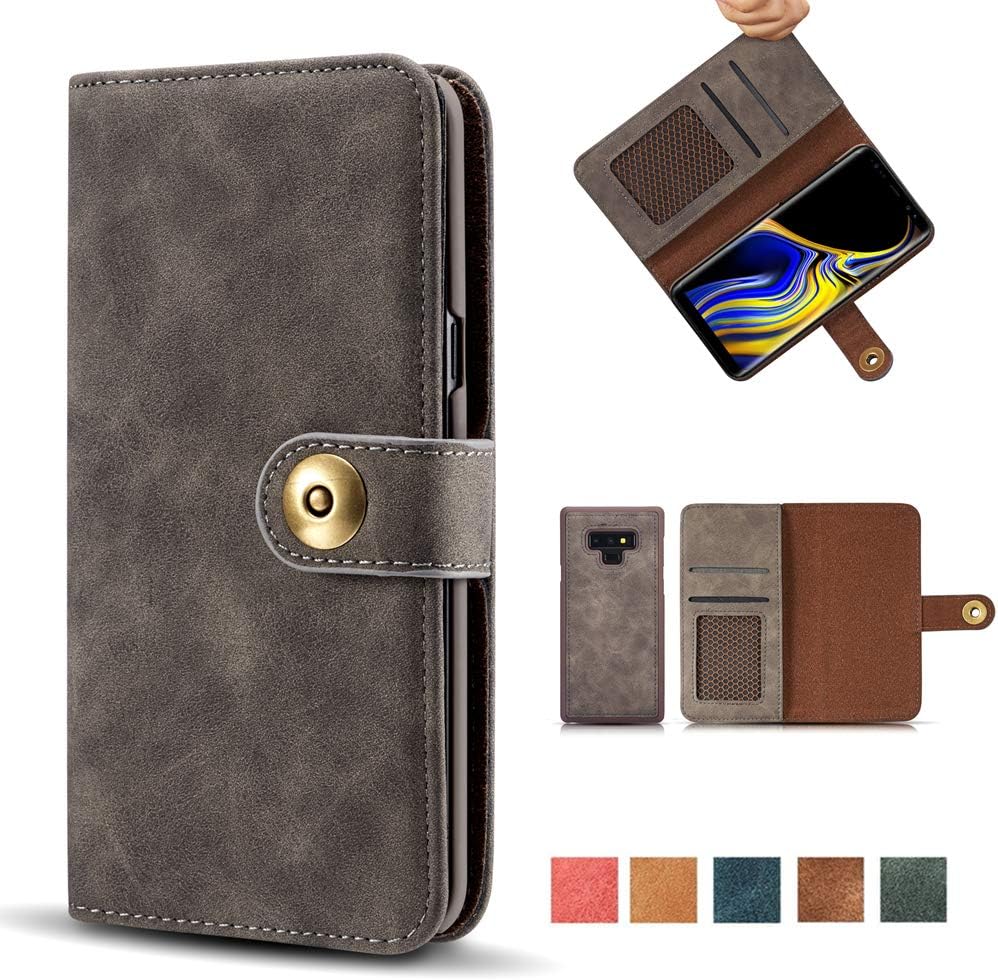 Galaxy Note 9 Case, Wallet Flip Folio Magnetic Detachable PU Leather Case Removable Retro 4 Card Slots Protective Cover with Card Holder for Samsung Galaxy Note 9 - Gray