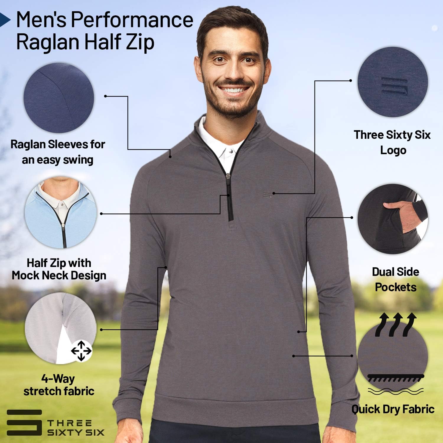 Mens Lightweight Dry Fit Pullover - Long Sleeve Half Zip Golf Jacket for Men: Clothing