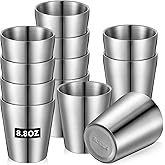 Amyhill 12 Pieces Stainless Steel Cups Double Wall Tumbler Glasses Stackable Metal Drinking Cups Insulated Drinking Glasses Reusable Camping Mugs for Home Camping RV BBQ Office Party(Silver,8.8 oz)