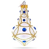 Blue Jewels on Clear Glass Bell Finial Christmas Ornament