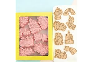Unicorn Cookie Mold 8-Piece Set, Rainbow Meteor Castle 3D Fondant Cutter, Cartoon Cute Baking Tools for Kids, DIY Sugar Cooki