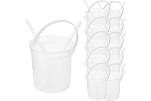 Octflor Plastic Rum Buckets for Drinks （10PACK ） Drink Buckets for Parties Reusable Punch Bowls with Straw（32oz） (Transparent
