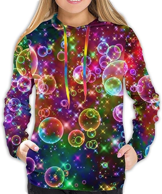 Ayt07G7 Hooded Sweatshirt for Womens, Fashion Colorful Sparkle Bubbles