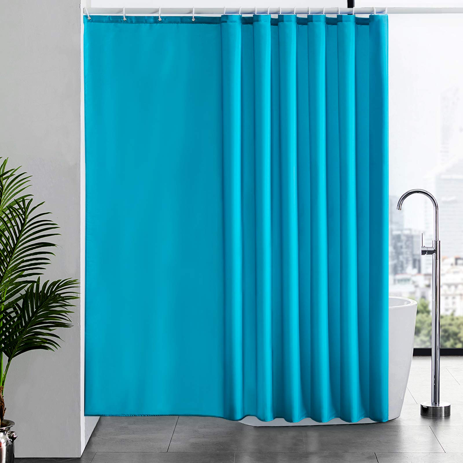 Furlinic Shower Curtain Mould Proof Resistantand Waterproof Washable Polyester Fabric Teal Bath Curtains with Weighted Hem 16 Hooks for Wetroom Extra wide 96x78 Inch.