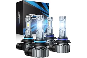 Marsauto 9005/HB3 9006/HB4 Light Bulbs Combo, 60,000LM Super Brighter M1S 9005 9006 Bulbs or Fog, 1:1 Design HB3 HB4 Lights Combo, 6000K Cool White, 3 Min Plug and Play, IP68, Pack of 4