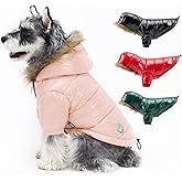 PINA Dog Winter Coat with Faux Fur Hood, Windproof and Warm, Suitable for Small to Large Dogs, Pink, M