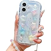 ZSYTZL Compatible with iPhone 16 Plus Case Clear Cute 3D Five Pointed Colorful Sparkling Stars with Bracelet Chain Design for Women Kawaii Protective case for iPhone 16 Plus-Colored Stars