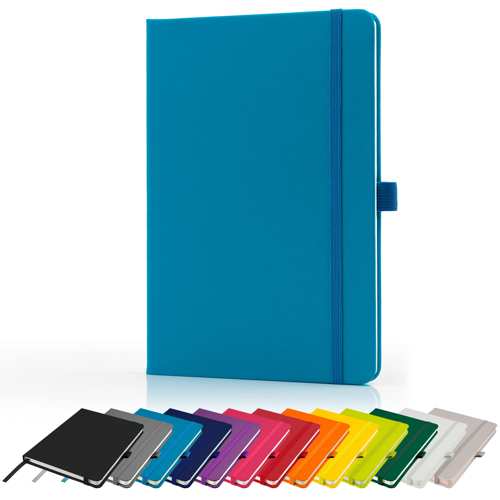 Savvy Bee Premium A5 Notebook New Lined Hardback Journal with Pen Loop,196 Page, Elastic Closure and Ribbon Marker Notepad Note Book Notes Pad (Teal)