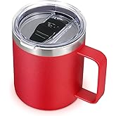 Volhoply 14oz Insulated Stainless Steel Coffee Mug with Leakproof Lid,Double Wall Vacuum Travel Coffee Cup with Handle,Reusable Metal Cups Tumbler,Camping Mugs Keep Hot&Cold,Ideal Gifts(Red,1)