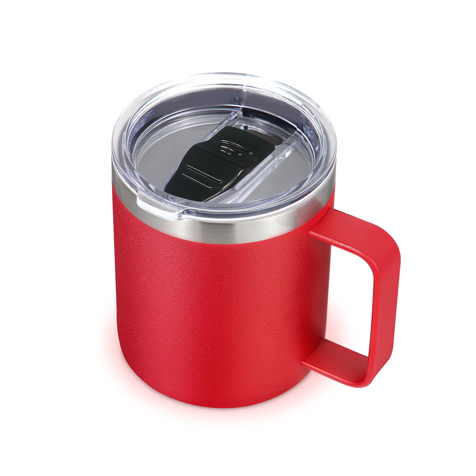 Volhoply 14oz Insulated Stainless Steel Coffee Mug with Leakproof Lid,Double Wall Vacuum Travel Coffee Cup with Handle,Reusable Metal Tumbler,Camping Mugs Keep Hot&Cold,Christmas Gifts(Red,1)