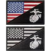 GaugeUSA US Military American Flag Embroidered Patch with Military Logo, Hook and Loop, 3x2 Inches, 2 Pack