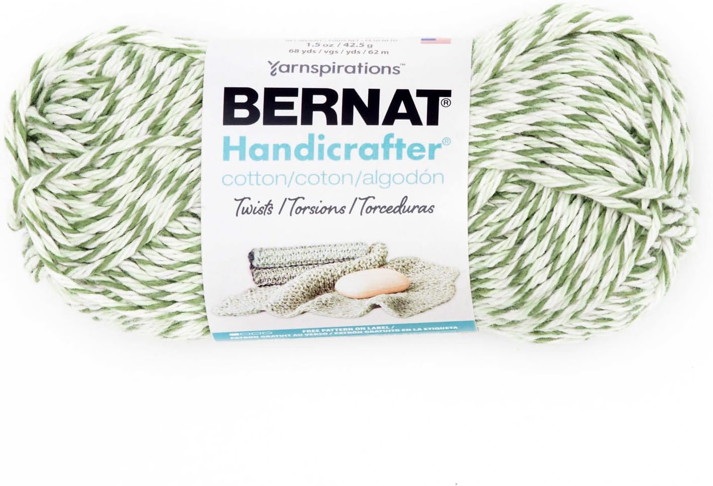 Bernat Handicrafter Cotton Twists Yarn, 1.5 Ounce, Green, Single Ball