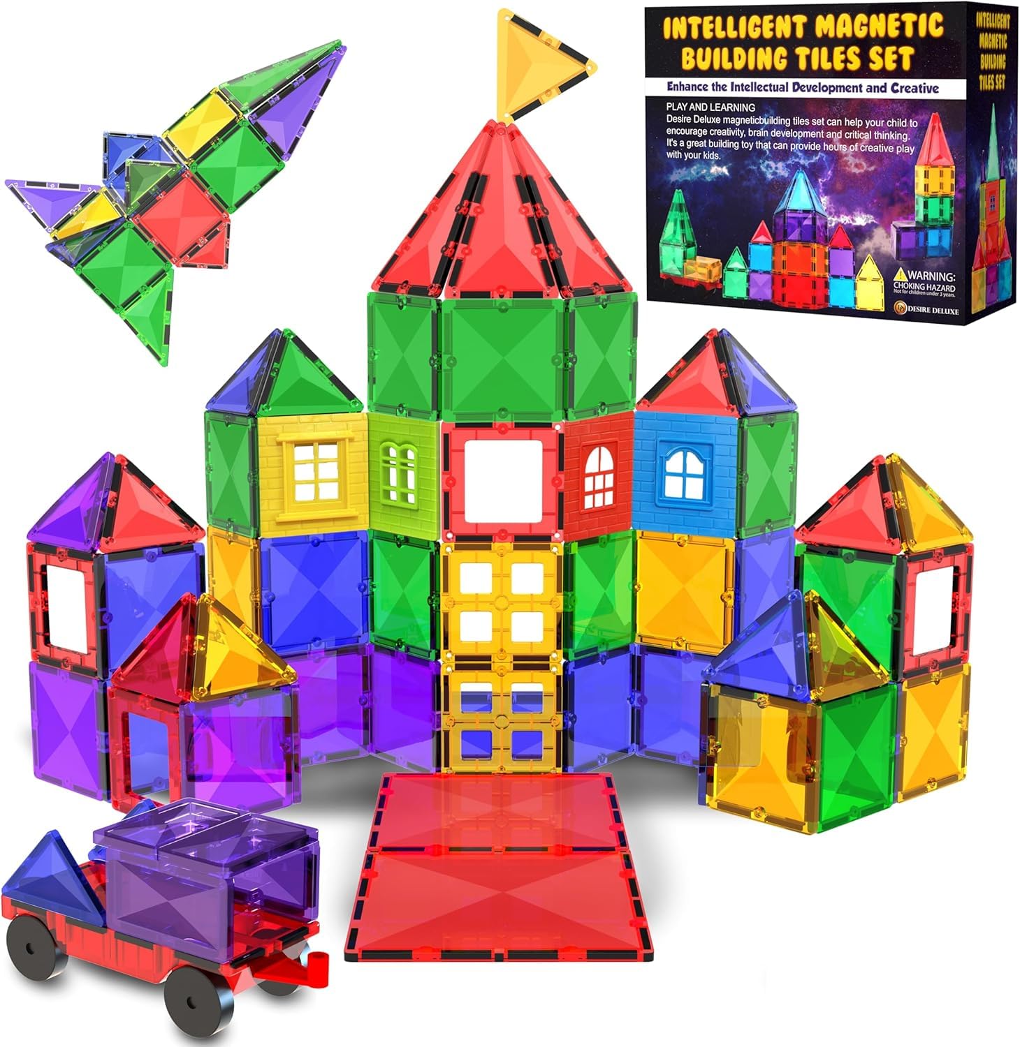 Desire Deluxe Magnetic Building Blocks Tiles STEM Toy Set 57PC – Kids Learning Educational Construction Toys for Boys Girls Present Age 3 4 5 6 7 Year Old - Gift