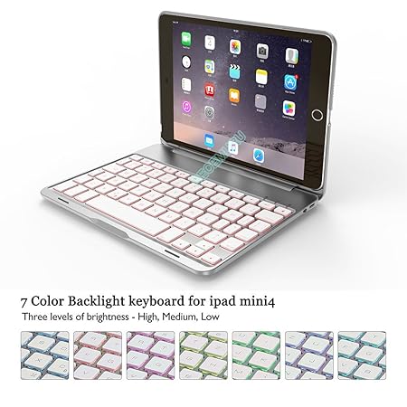 Becemuru Schutzhülle für iPad Mini 4, 7-farbige Hintergrundbeleuchtung, kabellose Bluetooth-Tastatur Klapphülle für 9,7 Zoll 