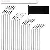 Reusable Stainless Steel Drinking Straws, 20 Pcs 4 Size - 6.3'' 7.1'' 8.5'' 10.5'', BPA Free Long Short Smoothie Drinking Cur