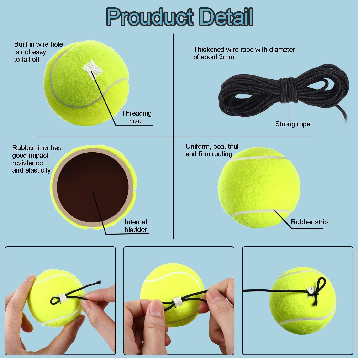Sumind Tennis Trainer Tennis Ball Trainer Tennis Training Baseboard Tennis Equipment Tennis Trainer Rebounder Ball with Rope Practice Training Tennis Ball Tool for Self-Study Tennis Training : Sports & Outdoors