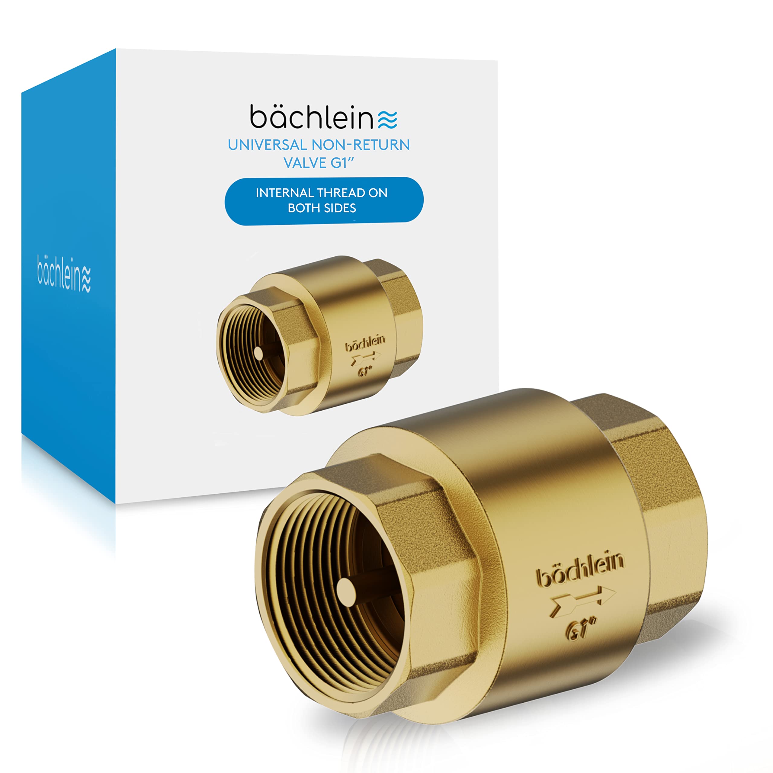 Bächlein Universal Non-Return Valve - Brass G1 Inch Female Thread on Both Sides - Stainless and Watertight for Safe Drinking Water System