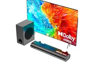 Hiwill Dolby Atmos Sound Bar for Smart TV, 200W Peak Power, Home Theater Soundbar for TV with Subwoofer, Adjustable Treble and Bass, Clear Dialogue, HDMI eARC/ARC/Opt/BT/AUX, HiElite A21