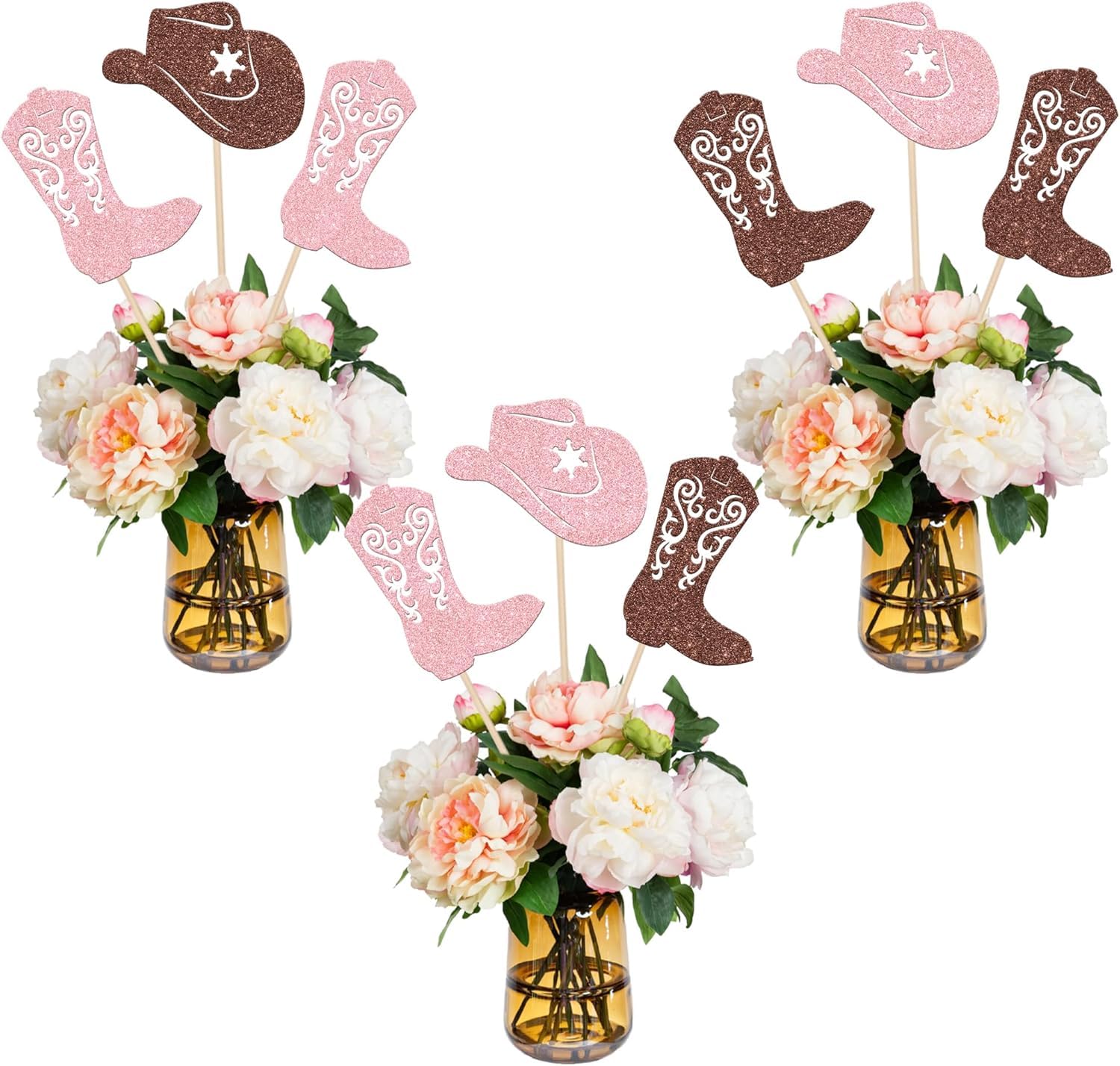 SYKYCTCY 12 Pack Cowboy Centerpiece Sticks Cowgirl Hats Boots Table Flower Centerpieces Sticks Cowboy Party Decorations for Western Theme Baby Shower Boys Girls Birthday Party Centerpieces Supplies