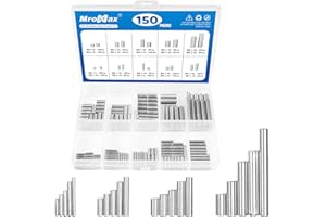 MroMax 150Pcs 304 Stainless Steel Dowel Pins Assortment Kit, 20 Sizes - M2 M3 M4 M5 Shelf Support Peg Pin Rod Fasten Elements Assortment Kit