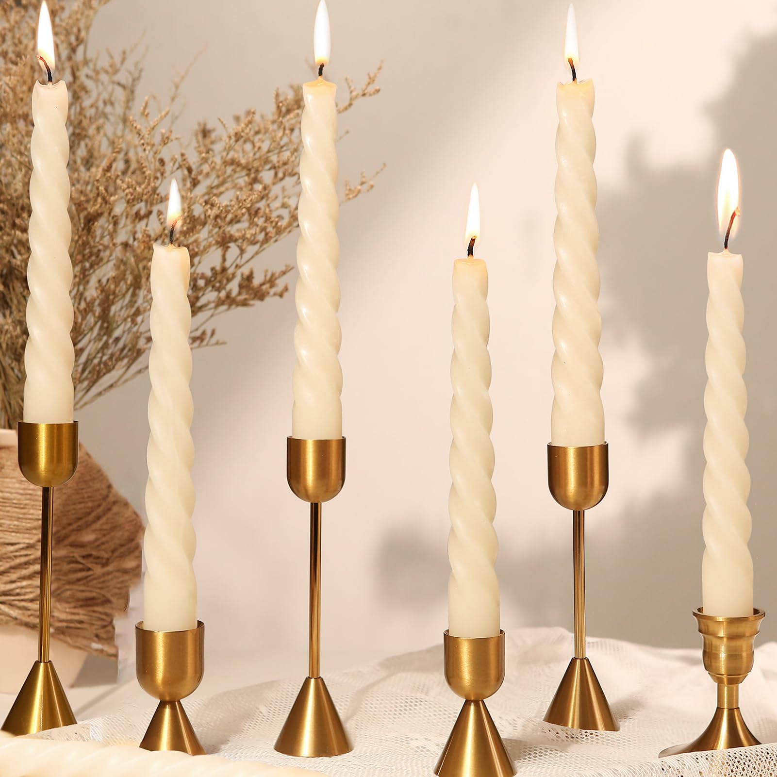 Photo 1 of 6 Pack Beeswax Taper Candles 7 inch White Spiral Beeswax Candles 7 Hours Burning Natural Pure Bees Wax Candlesticks Unscented Smokeless Bees Wax Candles for Home Prayer